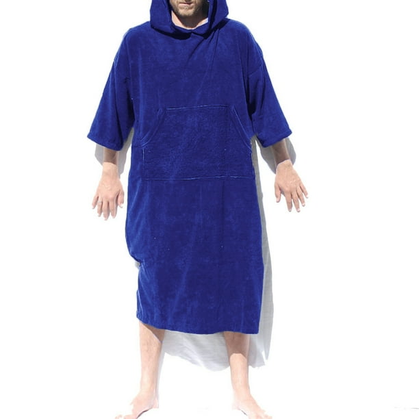 Unisex Mens Changing Robe Hooded Side Button Bathrobe Beach Poncho Dress Shirt